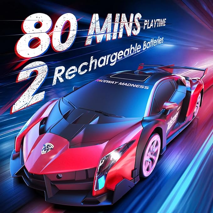 Holyton Transformer Remote Control Cars, Transform Robot RC Toys, 1:10 Scale, One-Button Robot, 2 Batteries 80 Mins Playtime, LED Lights, Sound Effects, ideal gift for 5 6 7 8 9 10 11 12 Years Old Boy