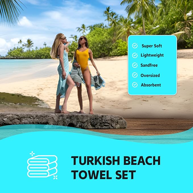 HAVLULAND Turkish Beach Towels, Oversized 40"x72" Turkish Bath Towel, Highly Absorbent Quick Dry Sand Free Beach Towels for Beach Pool Spa Gym Yoga Travel Camping Picnic Blanket - Purple