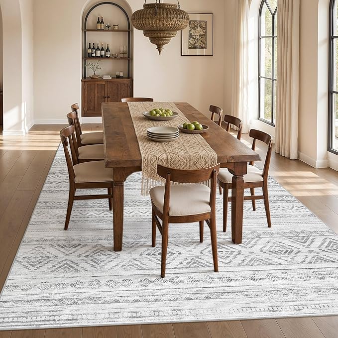 cotiled 10x12 Area Rugs Living Room Rug: Washable Boho Rugs with Non Slip Backing Large Soft Indoor Stain Resistant Carpet for Bedroom Farmhouse Dining Room Lightweight Home Decor Light Grey