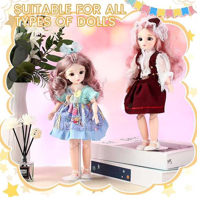 12 Pcs Adjustable Doll Stands for 12 Inch to 18 Inch Dolls Display Stand with Expandable Waist Wire Action Figure Display(White)