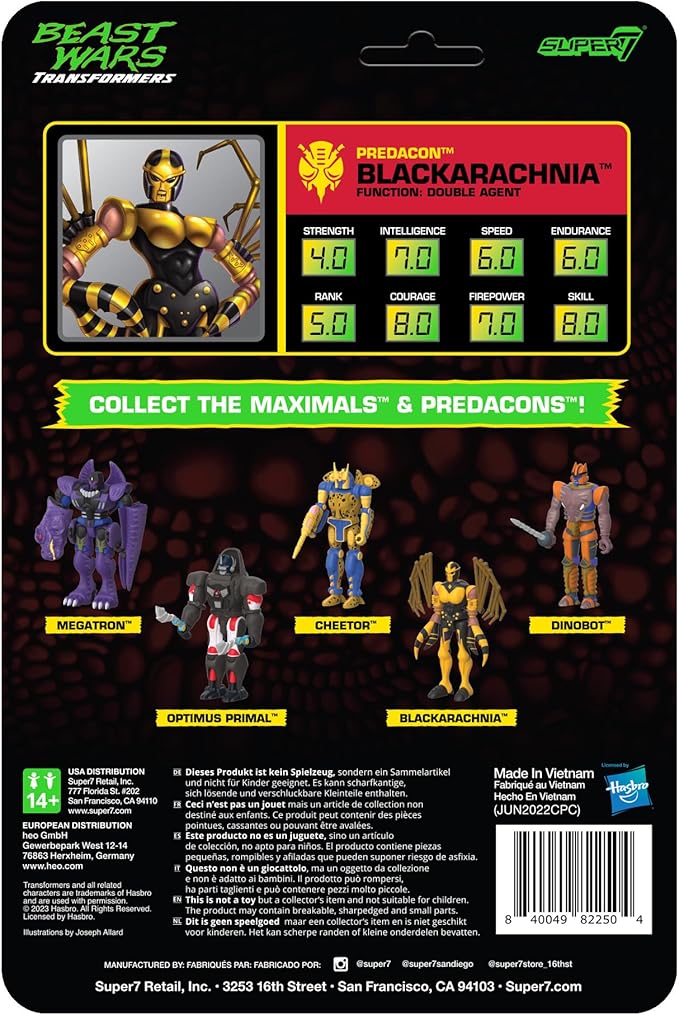 Super7 Transformers Beast Wars Blackarachnia - 4" Transformers Action Figure with Accessory Classic Cartoon Collectibles and Retro Toys
