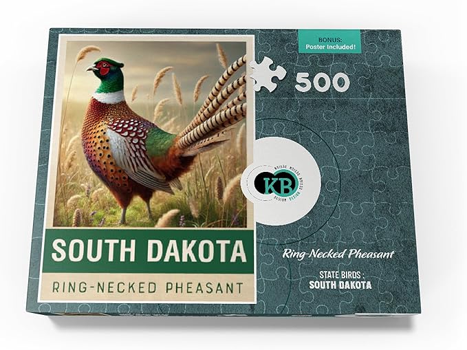 MyPuzzle State Birds Series: South Dakota, Ring-Necked Pheasant - Premium 500 Piece Jigsaw Puzzle for Adults