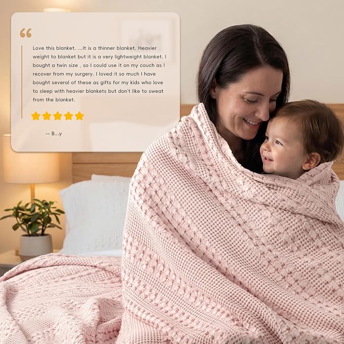 PHF 100% Cotton Waffle Weave Blanket Queen Size, Lightweight Breathable Summer Blanket for Hot Sleepers, Pre-Washed Soft Layer for Bed, Couch, Aesthetic Home Decor & Gift, 90"x90", Pumpkin Orange