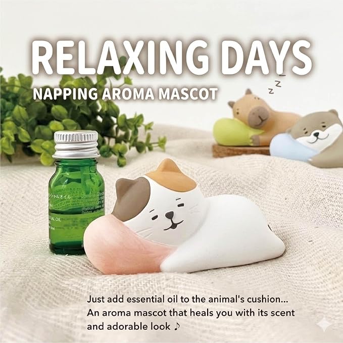 Passive Stone Diffuser, Cute Animal Series Aromatherapy Oil Diffuser for Tabletop Decor (1, Napping Shiba)