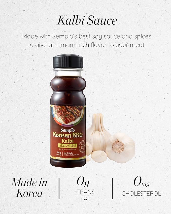 Sempio Korean BBQ Kalbi Soy & Garlic Marinade, 17.63oz / 500g | Sweet & Savory Authentic Korean BBQ Sauce with Soy Sauce & Garlic, Perfect for Stir-Fry and Grilled Meats, Zero Trans Fat