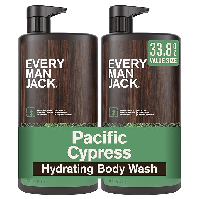 Every Man Jack Pacific Cypress Mens Body Wash for All Skin Types - Cleanse, Hydrate, and Smell Great - Free of Parabens, Phtalates, and Dyes - 33.8 fl oz (2 Pack)