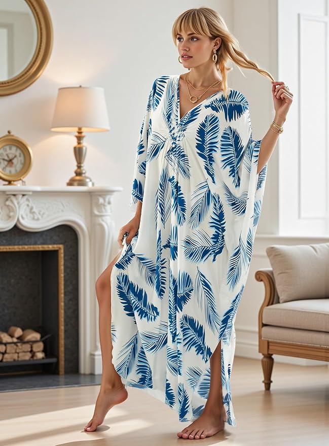 Mumu Dresses for Women Plus Size, Bohemian Kaftan Beach Cover Up Long Maxi Nightgown Soft Loungewear
