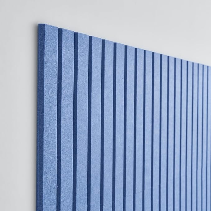 Felt Bulletin Board Tiles 48"x36" -12-Pack Cork Board Alternative, OEKO-TEX Certified, NRC 0.95 Acoustic Wall Panels, Damage-Free Adhesive, Slatted Design, Home Office, Classroom (Pastel Blue)