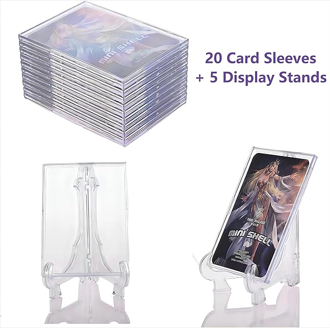 Card Sleeves, Trading Cards Sleeves Kit - 20 Hard Plastic Covers Soft Clear Card Sleeves + 5 Display Stand - Basketball, Football, Baseball,Game Card Protectors, White