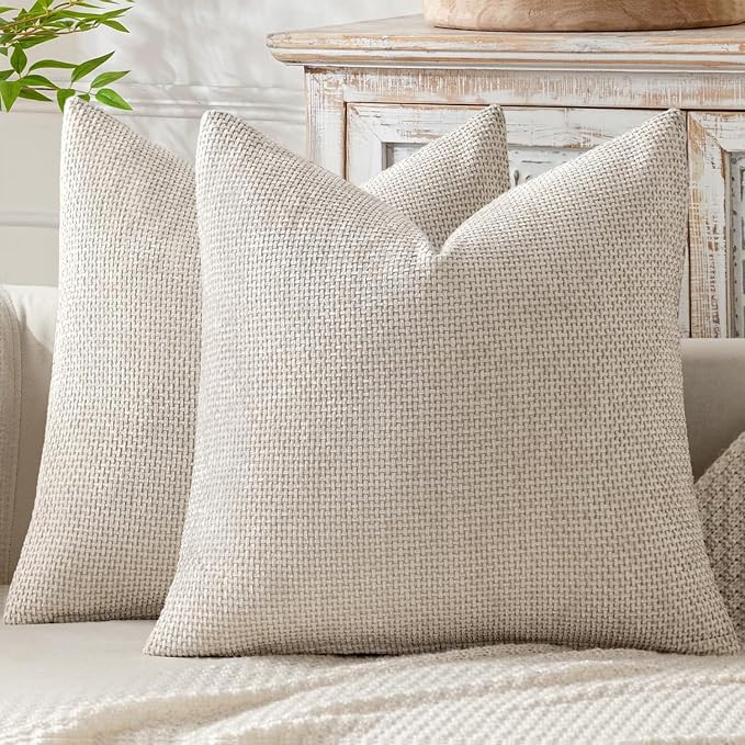 MIULEE Decorative Couch Throw Pillow Covers 16x16 Inch Neutral Beige 2 Pack | Modern Boho Accent, Soft Chenille Pillow Covers, Farmhouse Cushion Cases for Home Decor Bed Sofa Living Room