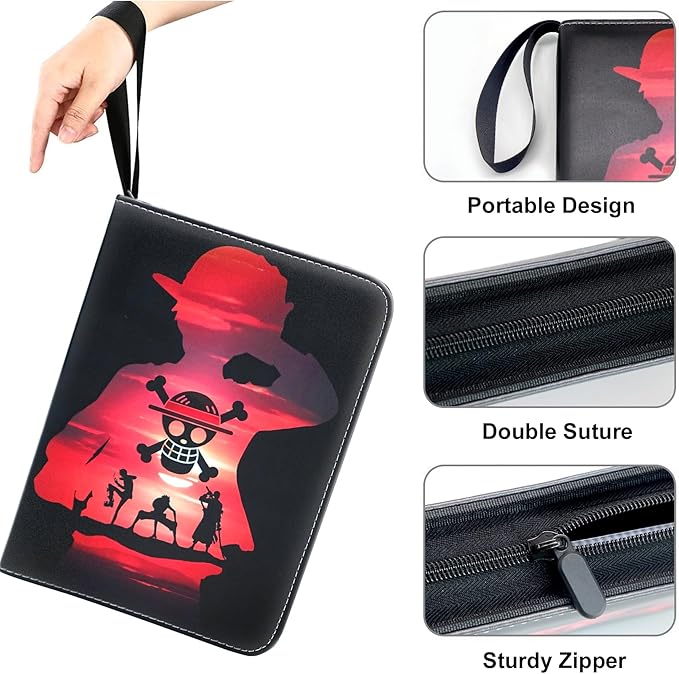 400 Pockets Trading Card Binder for One Piece Cards,Portable Waterproof Card Storage Bag with Removable Sleeves for Anime, Game and TCG Cards