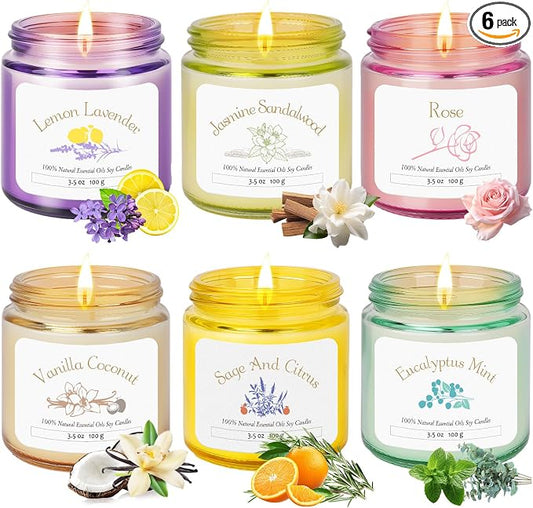 6 Pack Candles for Home Scented | Aromatherapy Candles Gift for Women,Soy Wax Long Lasting Jar Candles Gift Set for Women Christmas,Birthday,Mother's Day,Anniversary Present