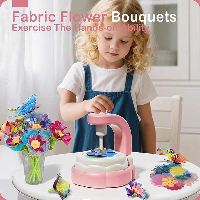 DIY Fabric Flower Bouquets Toys - Arts and Crafts for Kids 4 5 6 7 8, Arts & Crafts Flower Making Kit for Kids Girls, Educational Activity Toys for Girls Boys, 4 5 6 7 8 Year Old Girl Birthday Gifts