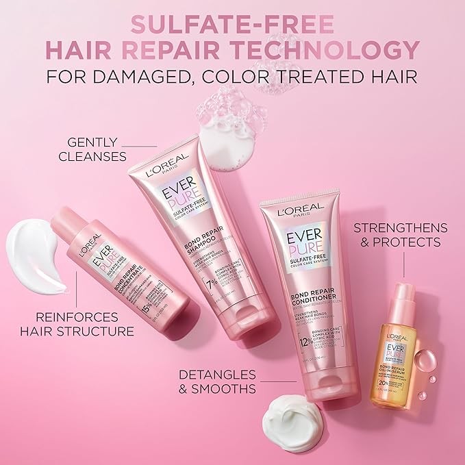 L'Oreal Paris Sulfate Free Bond Repair Pre Shampoo Treatment, Hair Repair for Colored, Bleached or Damaged Hair, EverPure, 5.1 Fl Oz (Packaging May Vary)
