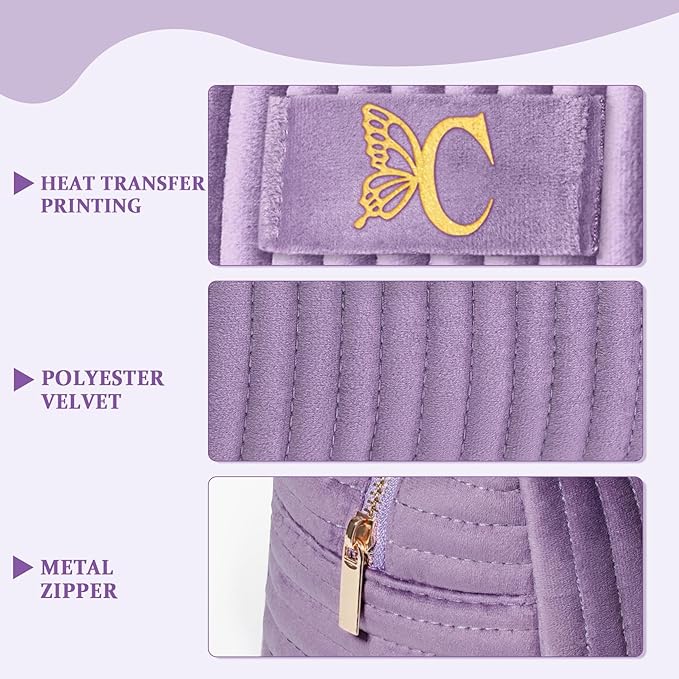 COSHAYSOO Sister Birthday Gifts for Women Best Friend Bestie Friendship Fashion Makeup Bag Make Up Cosmetic Pouch Travel Size Toiletries Skin Care Essentials Organizer Purple Velvet Initial Letter C