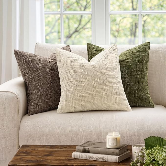 MIULEE Chenille Textured Throw Pillow Covers Beige 20x20 Set of 2 | Slubby Decorative Pillows, Boho Farmhouse Home Decor, Modern Neutral Cushion Covers for Couch Sofa Bed Living Room