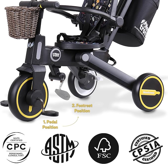 Adventure Pro Summer Edition - Foldable Tricycle for Toddlers-Big Canopy, Basket,Travel Backpack and Parent Bag - Toddler Tricycle for Ages 10 Months to 5 Years (Cosmos/Black)