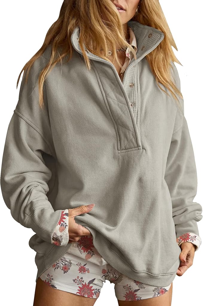 Gacaky Sweatshirt for Women Oversized Casual Long Sleeve Button Henley Neck Pullover Tops Fashion Outfits Clothes