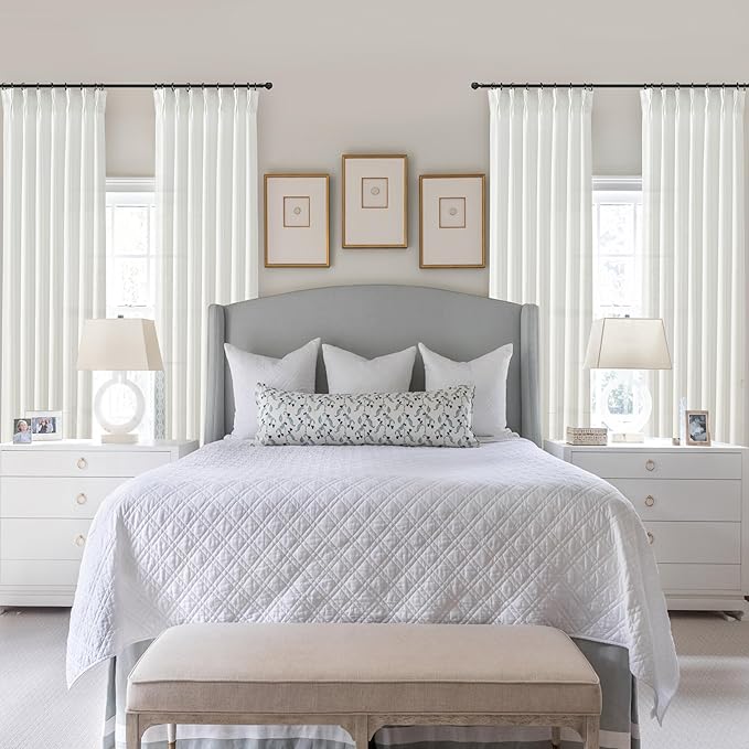 High Ceiling Pure White Extra Long 120 Inch Curtains for Sliding Glass Doors 2 Panels Set, Memory Trained Pinch Pleat Thick Linen Curtain for Living Room Light-Filtering Sheers Lush Decor Viral Drapes