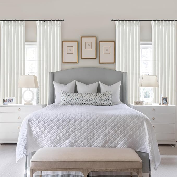 White Linen Curtains 92 Inches Long for Nursery 2 Panels Set, Memory Trained Pinch Pleated Soft Drapes for Living Room Light-Filtering Sheers Privacy Curtain That Let Light in 90-92 Inch Large Windows