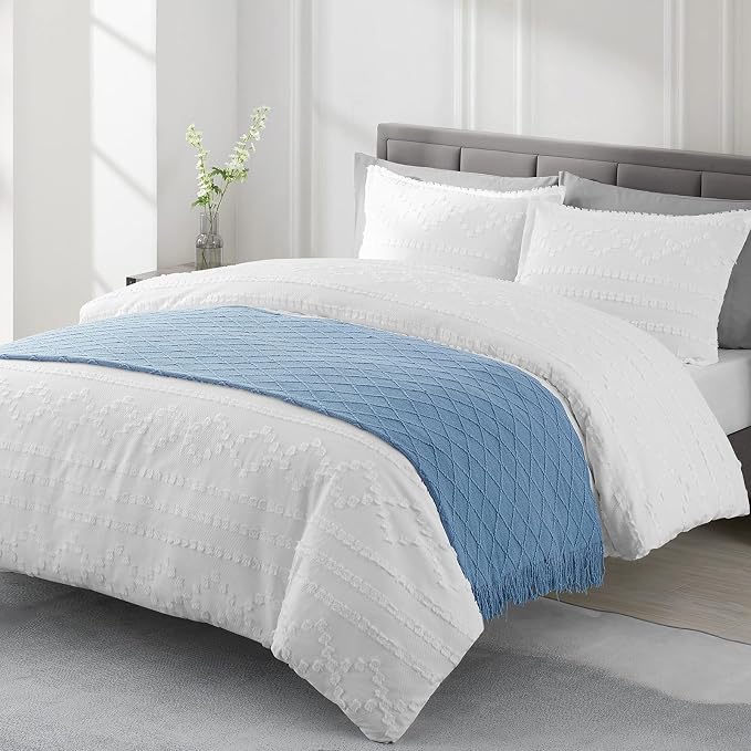 BOURINA Blue Throw Blanket 50x90 Inch Boho Knitted Soft Throw Sofa Blanket | Knitted Throw Blanket 50x90 Inches, Soft Lightweight Boho Weave Throw Decorative Couch Blanket for Living Room Bed Runner
