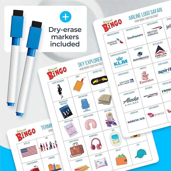WELL BALANCED Airplane Games - Airplane Bingo Travel Essentials Kids Activities 3-8 Year Old, Must Haves