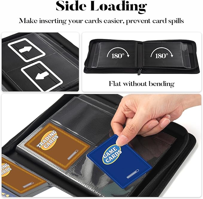 Fabmaker Premium 4 Pocket Zip Card Binder, Trading Card Binder for 320 Cards, Portable PU Card Collection Binder, Collector Card Album Folder for Game & Sports Cards (Black)