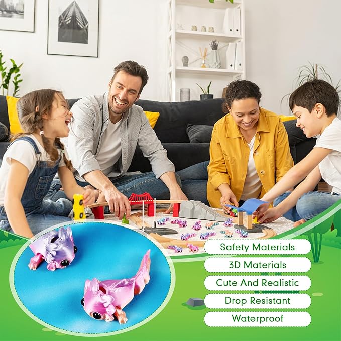 Honoson 12 Pcs 3D Printed Fidget Toy 3D Printed Rainbow Axolotl Small Animal Toy Flexible Cute Articulating Pet Stress Relief Fidget Toys for Play and Display(6cm)