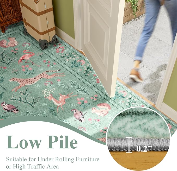 DUKINO 6x9 Area Rug, Washable Animal Living Room Rug Non Slip, Teal | Soft, Low Pile, Non-Shedding Indoor Large Carpet for Bedroom, Dining Room, Kids PlayRoom, Farmhouse, Pet Friendly, Home Decor