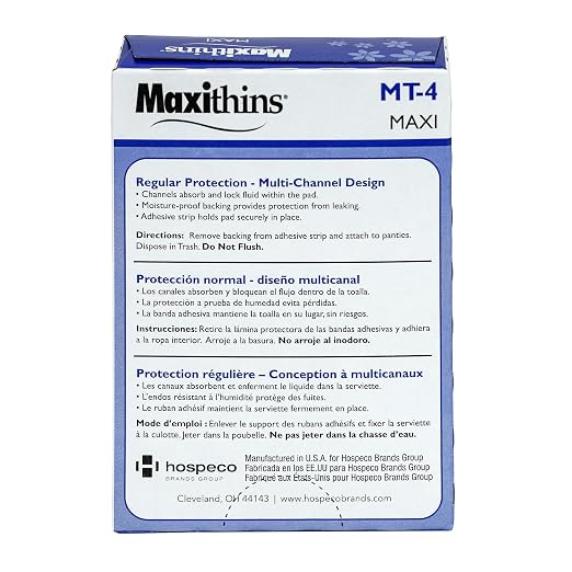 HOSPECO Maxithins Vended Sanitary Napkins #4, Maxi, 250 Individually Boxed Napkins/carton