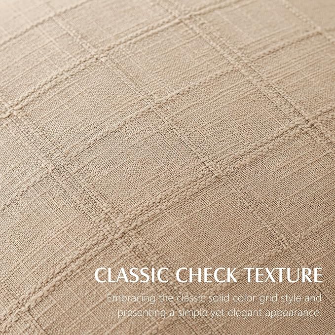 Foindtower Set of 2 Decorative Linen Check Throw Pillow Covers Neutral Farmhouse Vintage Cushion Covers Modern Coastal Boho Home Decor for Sofa Chair Couch Bedroom Living Room,20×20 Inch,Camel