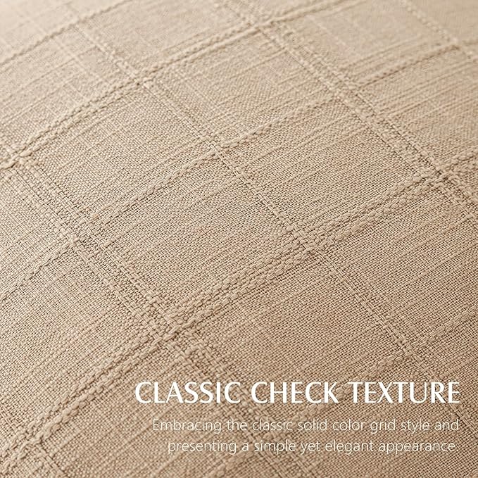 Foindtower Set of 2 Decorative Linen Check Throw Pillow Covers Neutral Farmhouse Vintage Cushion Covers Modern Coastal Boho Home Decor for Sofa Chair Couch Bedroom Living Room,16×16 Inch,Camel