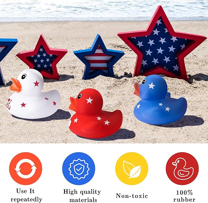 36 Pcs Patriotic Rubber Ducks, 4th of July Rubber Duck,2 Inch Red White Blue Star Float Ducky for Independence Day,Memorial Day Baby Shower Pool Party