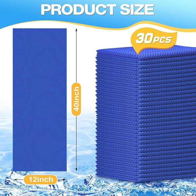 MENOLY 30 Packs Cooling Towels Bulk Cooling Towels for Neck and Face Gym Workout Cooling Neck Rags for Sports Yoga Soft Microfiber Breathable Sweat Rags for Hiking Running Fitness-Dark Blue