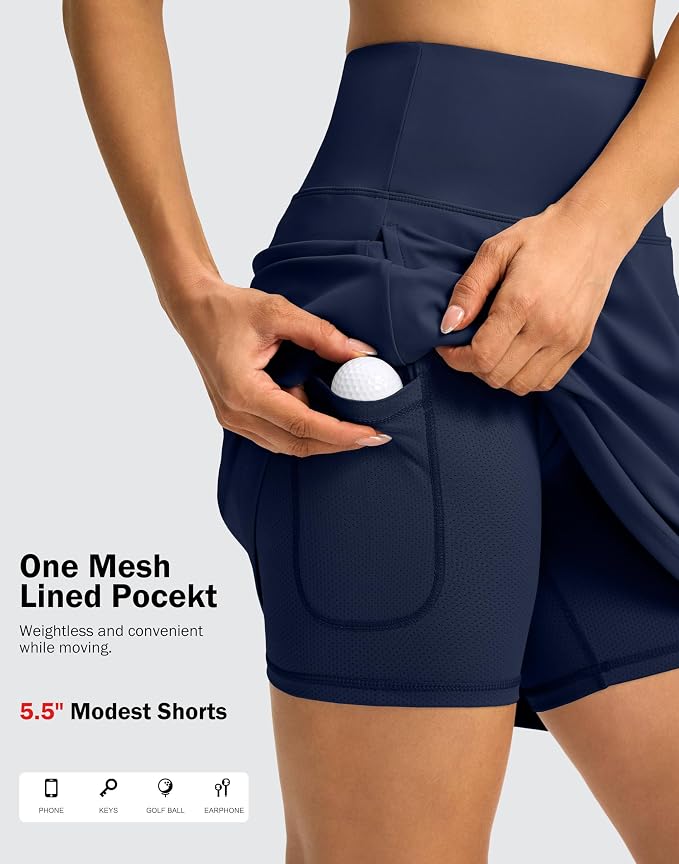 18" Skorts for Women 3 Pockets High Waist Long Athletic Tennis Skirt Golf Skort for Casual Summer Travel