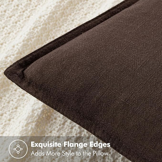 MIULEE Decorative Linen Euro Sham Pillow Covers 26x26 Dark Brown | Boho Farmhouse Fall Autumn Couch Throw Pillows for Bed, Pack of 2 Accent Modern Pillowcases, Sofa Livingroom Home Decor
