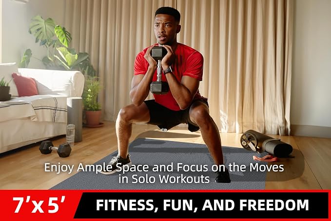 GymCope Large Exercise Mat for Home Workout,12‘x6’/10'x6'/9'x6'/8'x6'/7'x5'/6'x4' (7mm) Extra Thick Workout Mat, High-Density Gym Mat for Cardio, Jump Rope, MMA, Weights (Shoe-Friendly)