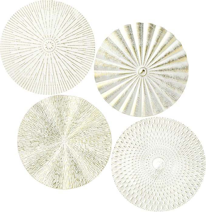 Hicarer 4 Pcs 12 Inch White Gold Metal Wall Art Decor Modern Sunburst Hanging Artwork Decor Wall Decorations for Home Bedroom Bathroom Living Room Office Sculpture