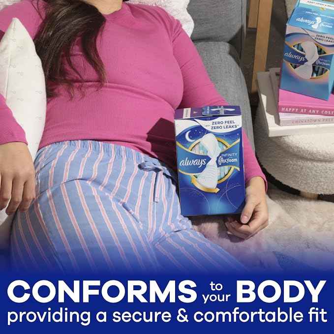 Always Infinity Feminine Pads for Women, Flexfoam Pads with Wings, Size 5, Extra Heavy Overnight Absorbency, Unscented, 30 Count