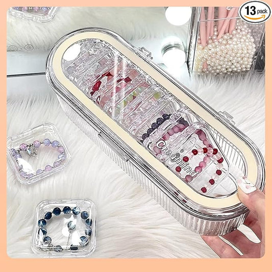 Acrylic Jewelry Storage Box - Portable Clamshell Box + 13 Small Boxes, Transparent Dust-Proof and Moisture-Proof Jewelry Finishing Box, Suitable for Bracelets, Necklaces and Earrings Storage