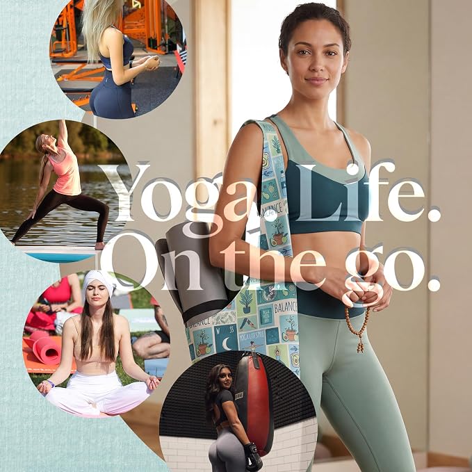 CosInStyle Heavy Duty Cotton Canvas Yoga Bag with Multi-Pocket Organizer, Large Capacity Gym Sports Bags, With 2 Bonus Mat Straps