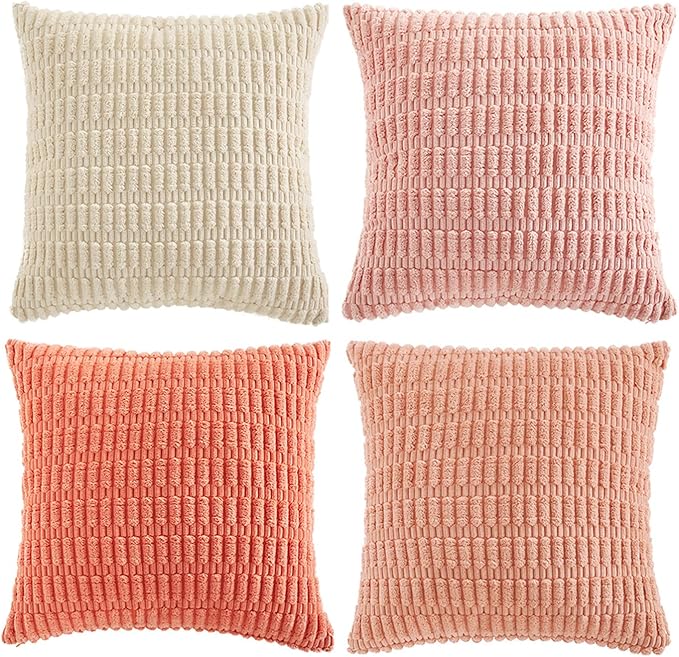 Fancy Homi 4 Packs Decorative Throw Pillow Covers for Living Room Couch Bed, Modern Farmhouse Boho Home Décor Accent Cushion Case, 20" x 20", Pink Series