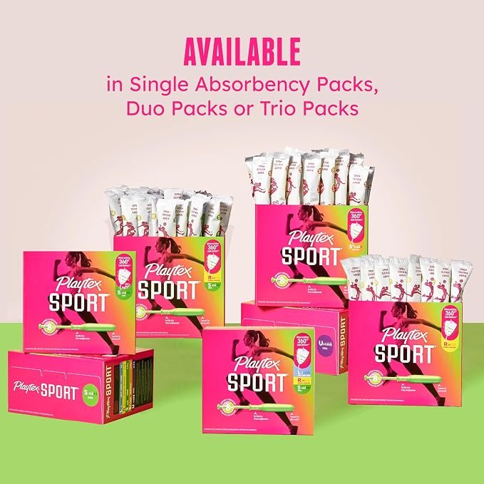 Playtex Sport Tampons Regular Absorbency, Fragrance-Free - 48ct | Regular Tampons for Women, Feminine Care, Playtex Tampon with 360 Leak Defense