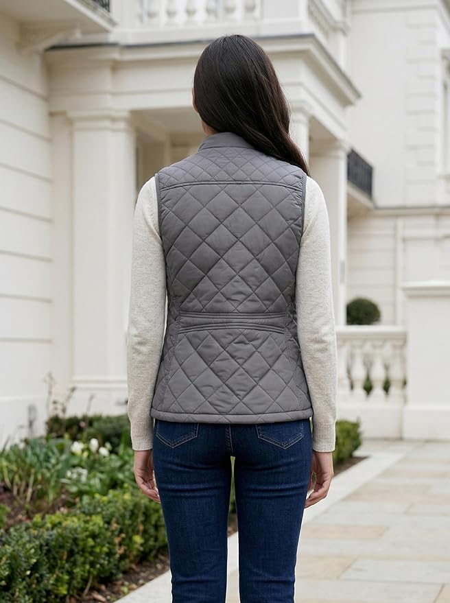 Fuinloth Women's Quilted Vest Lightweight Puffer Stand Collar Zip Gilet | 4 pockets with 2 inner storage. Quilted padded warm gilet. Fall winter outerwear layering vest for travel hiking daily wear.
