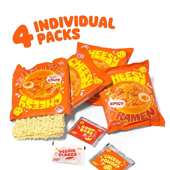 Cheesy Ramen – Spicy Cheddar Soup Ramen | Bold, Cheesy Heat, Korean-Style Spice | 3.92 oz (Pack of 4)