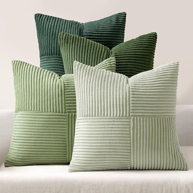 MIULEE Spring Green Decorative Throw Pillow Covers 22x22 Inch Set of 4 Boho Farmhouse Cushion Covers Mordern Nordic Pillow Cases Soft Corduroy Gradient Home Decor for Couch Sofa Living Room Bed