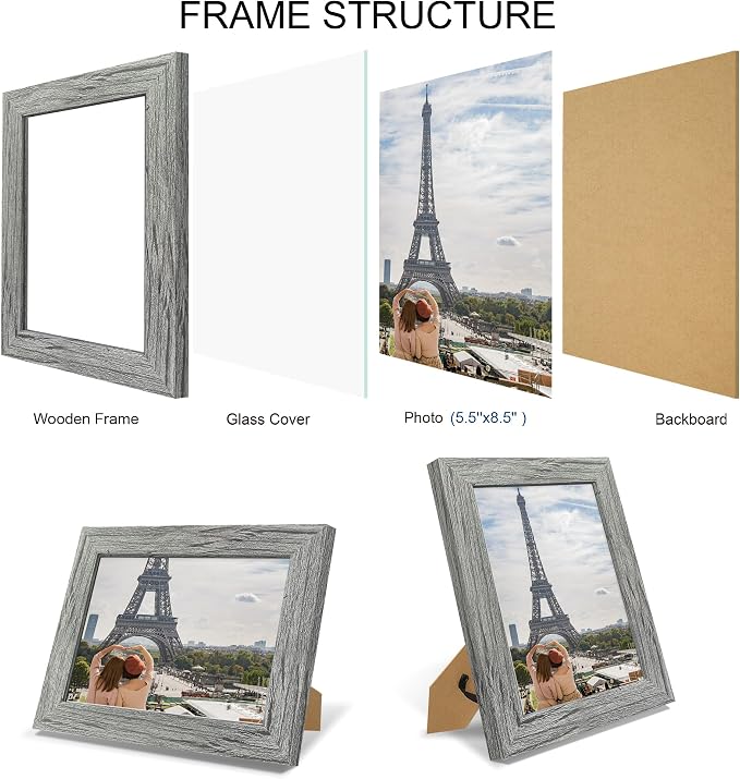 Hongkee 5.5 x 8.5 Diploma Frame Set of 4, Made of Real Glass and Grey Frame, 5.5 by 8.5 Photo for Wall or Tabletop