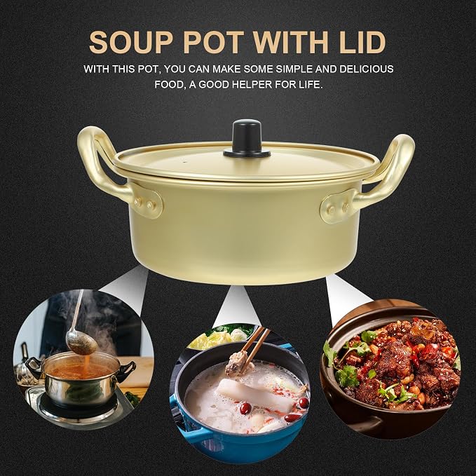 PRETYZOOM Korean Ramen Pot with Spoons and Chopsticks, Aluminum Fast Heating Cooker for Ramen, Soup (16cm)