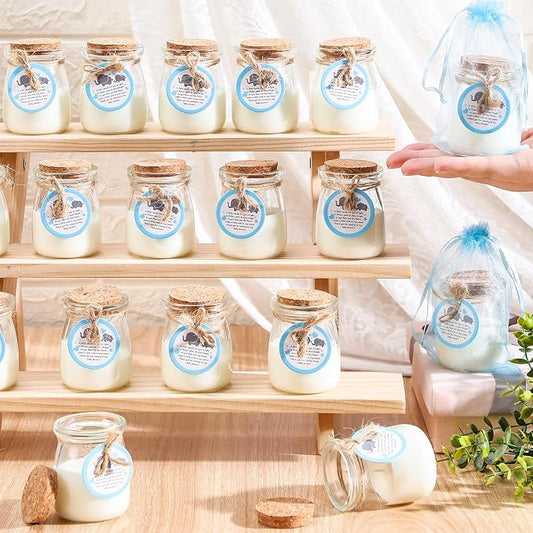 Threlaco 20 Pcs Elephant Baby Shower Favors Party Candle Lavender Scented Glass Mason Jar Wax Candle Bulk for Guests Girl Boy Gender Reveal Party Gifts(Blue)