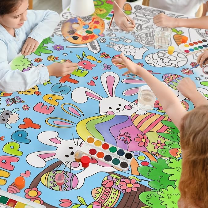 Gatherfun Easter Party Activity Poster - 31.5 x 72 Inches, Happy Easter Party, Versatile Paper Coloring Banner/Table Cover for School Parties and Special Events Decoration